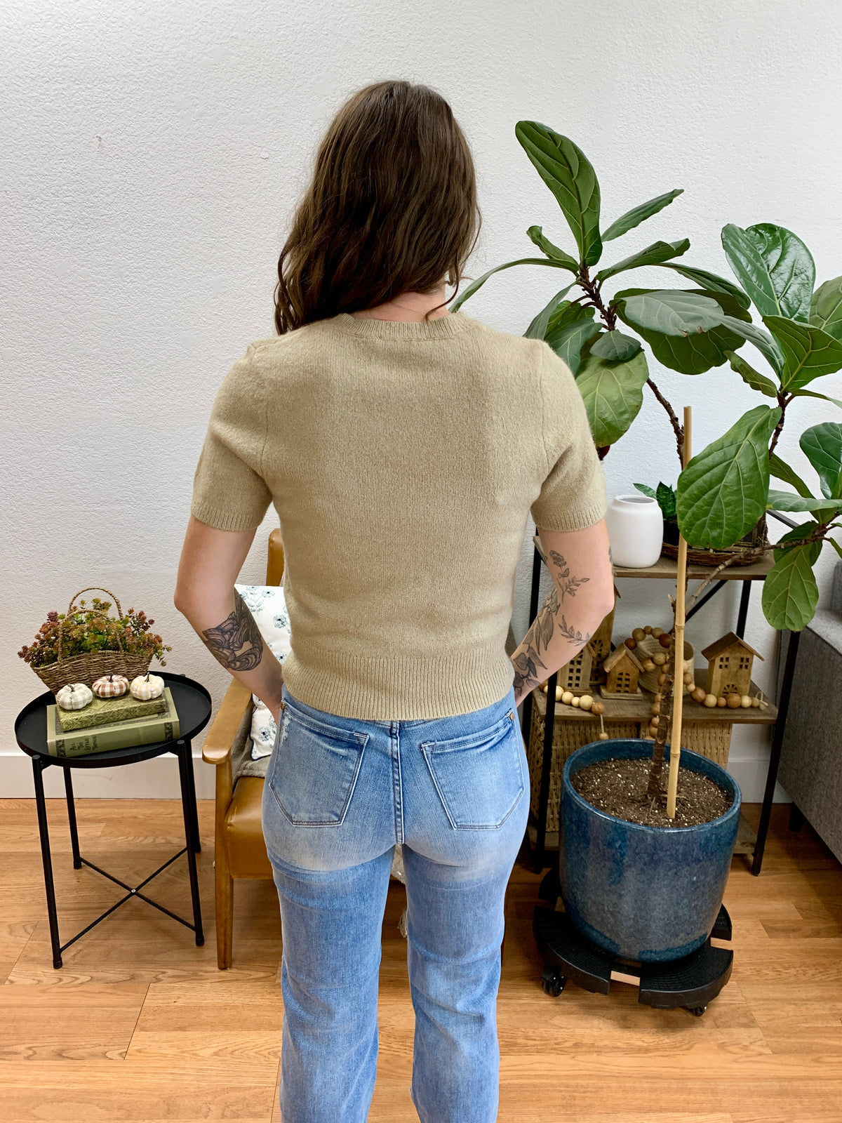 Taupe Crew Neck Knit Top