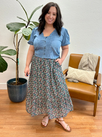 Navy Floral Smock Tiered Skirt