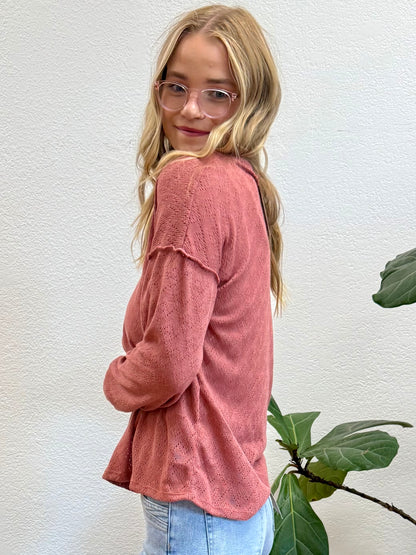 Marsala Long Sleeve Solid Knit Top