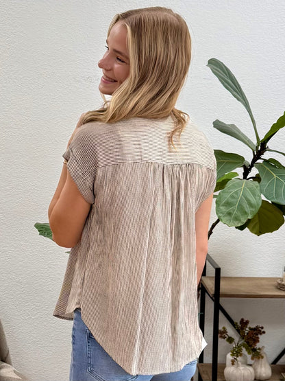 Champagne Pinstripe Button Down Top
