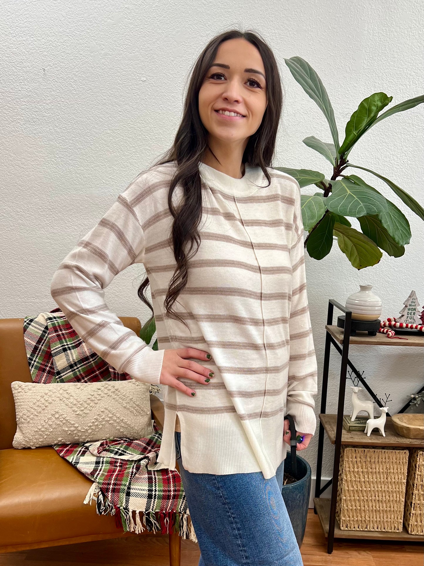 Mocha Stripe Relaxed Sweater