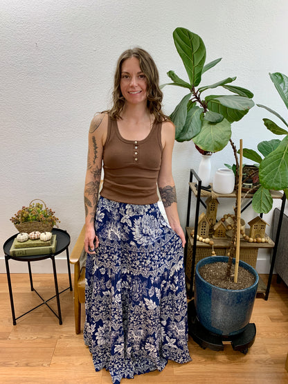 Navy Tiered Maxi Skirt