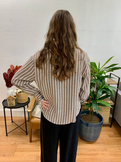 Brown Stripe Button Up Shirt