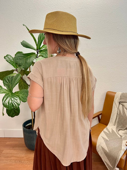 Khaki Rolled Sleeve Woven Top