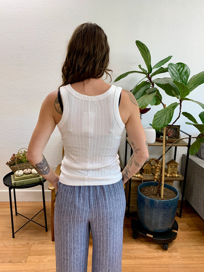 Off White Melange Ribbed Tank Top