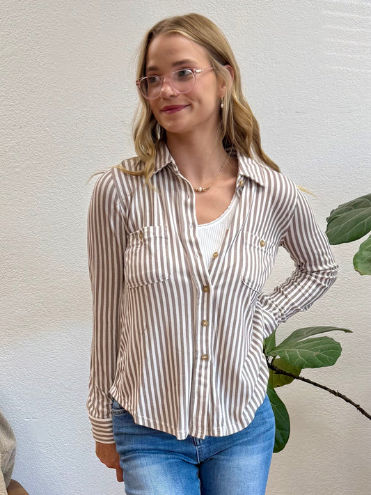 Mocha Tab Sleeve Soft And Stretchy Button Down