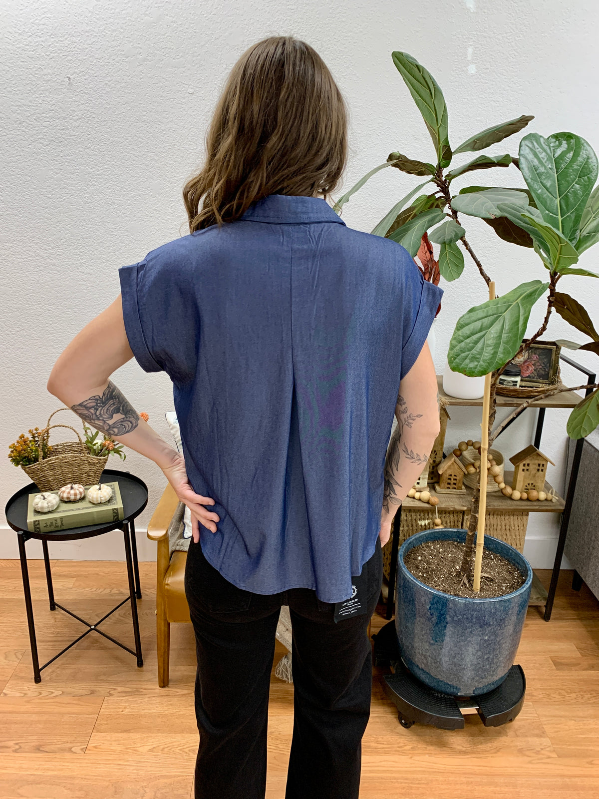 Denim Dolman Button Up Blouse