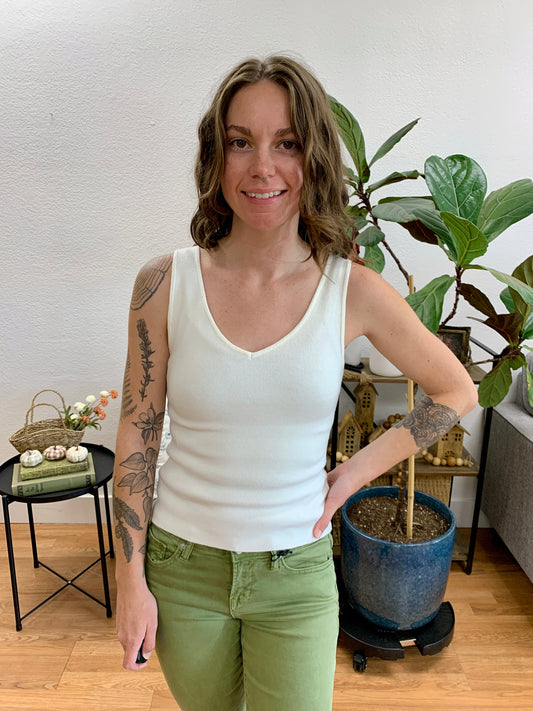 Ivory V Neck Soft Knit Tank
