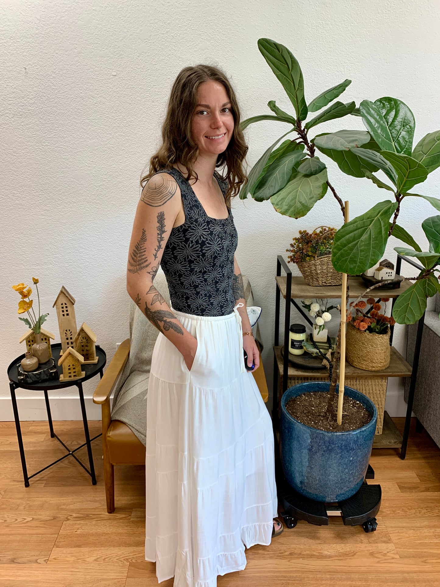 Off White Linen Maxi Skirt
