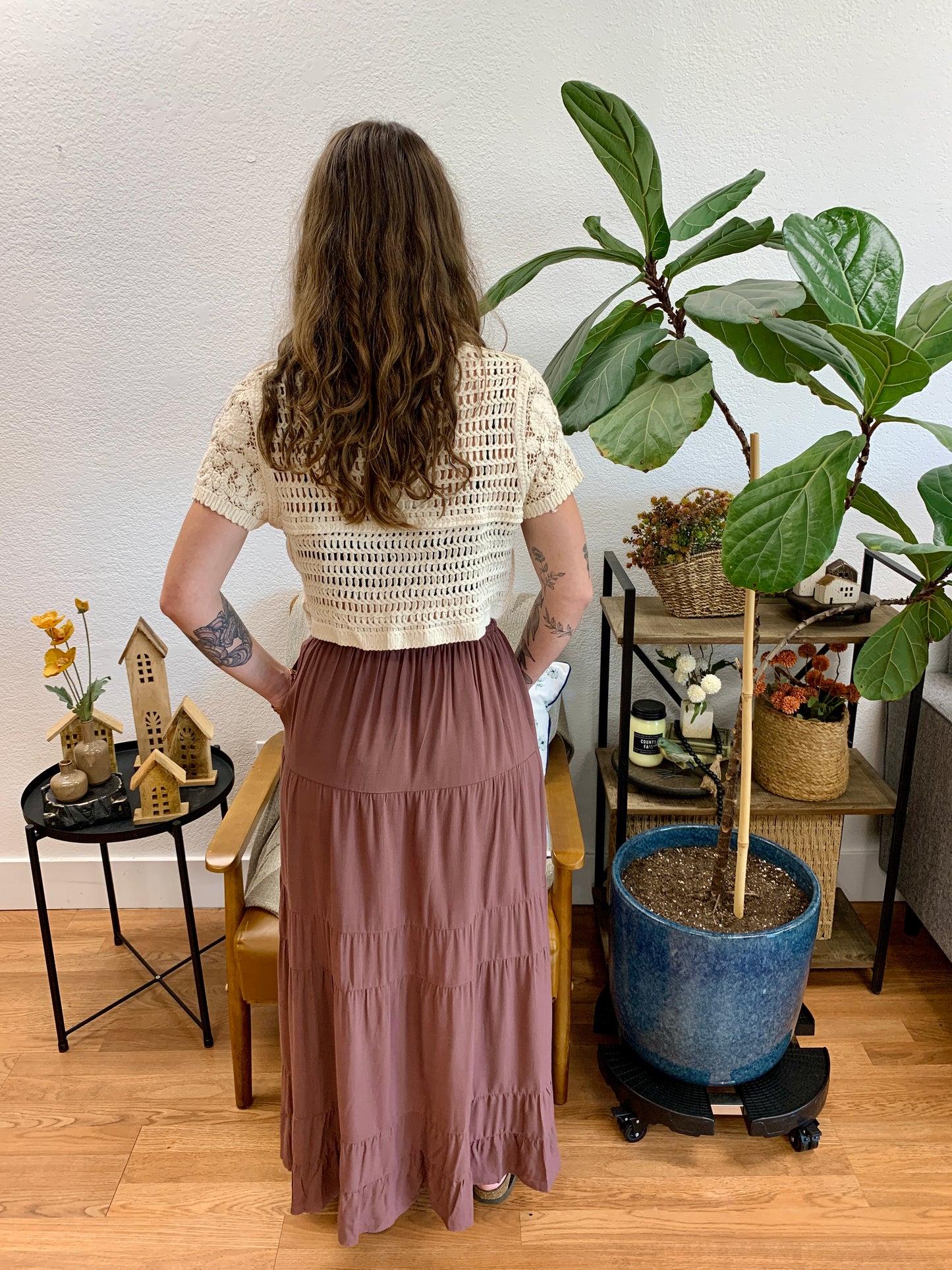 Brown Linen Maxi Skirt