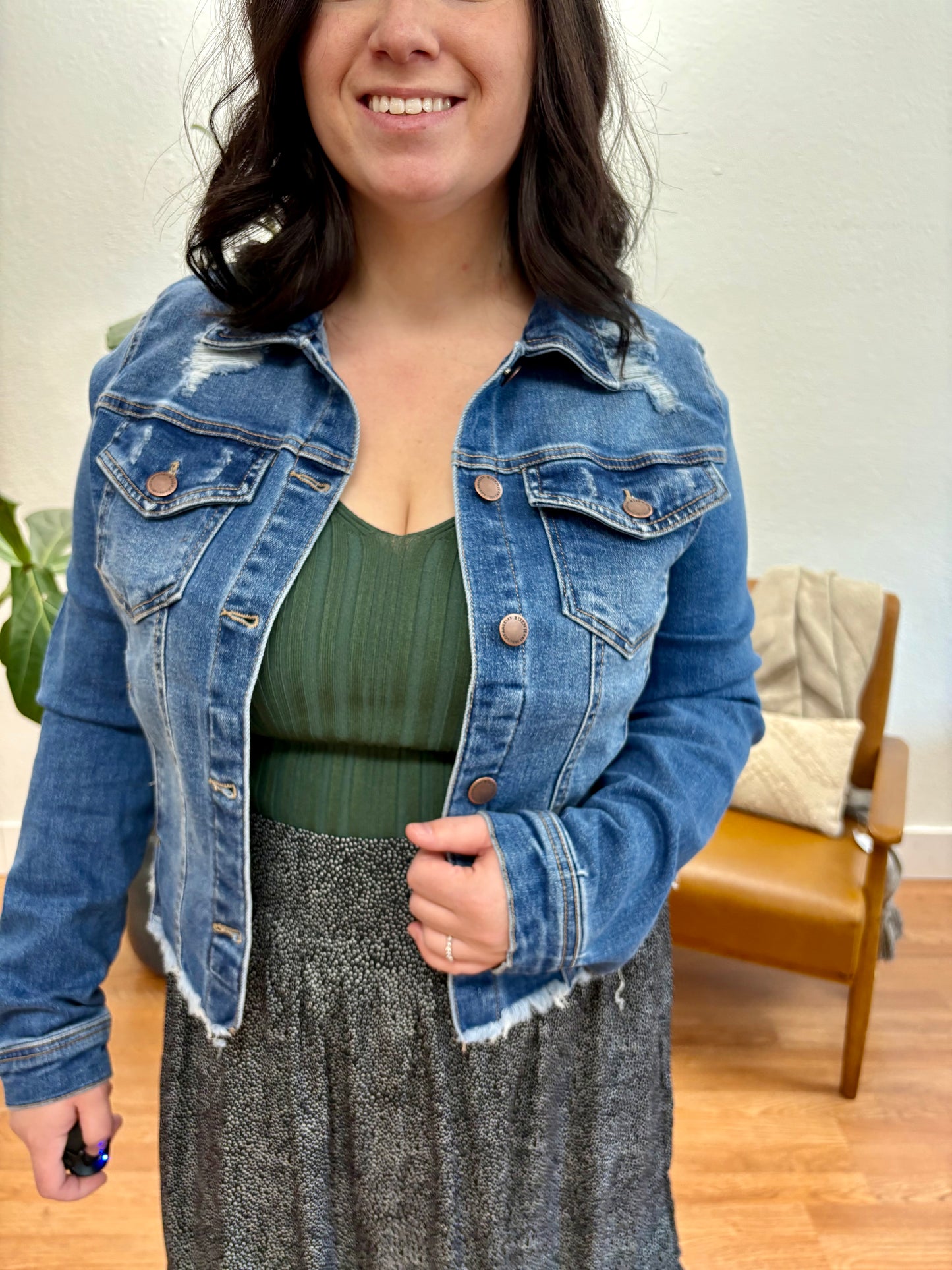 Medium Distressed Vintage Frayed Hem Jacket
