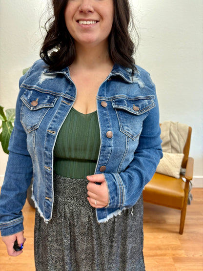 Medium Distressed Vintage Frayed Hem Jacket