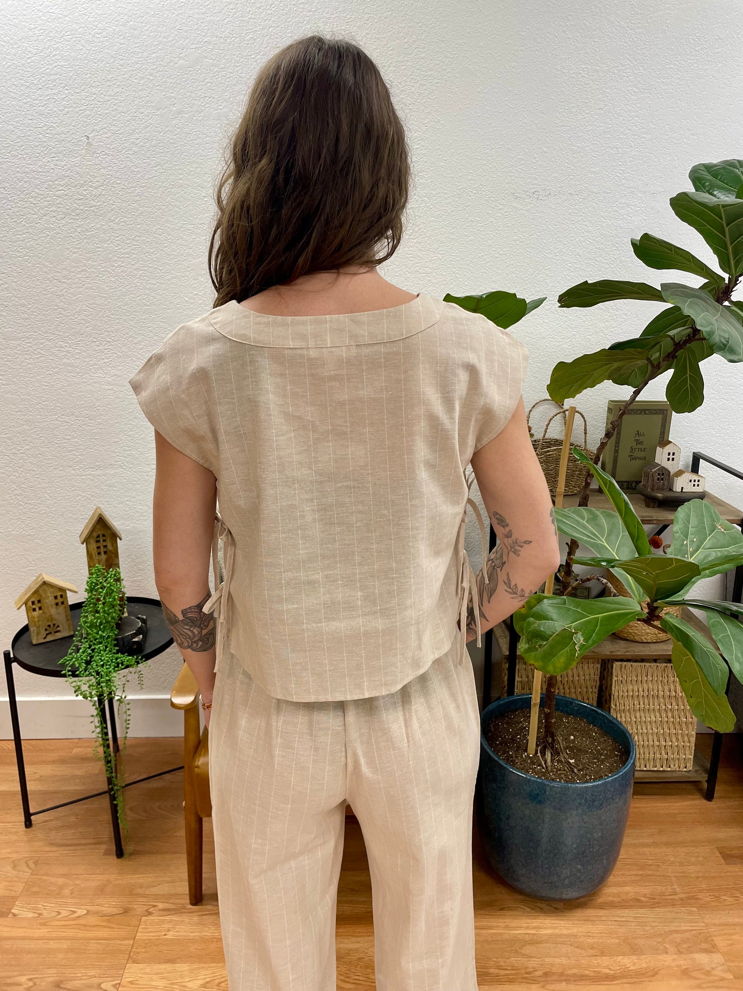 Khaki Stripe Linen Top