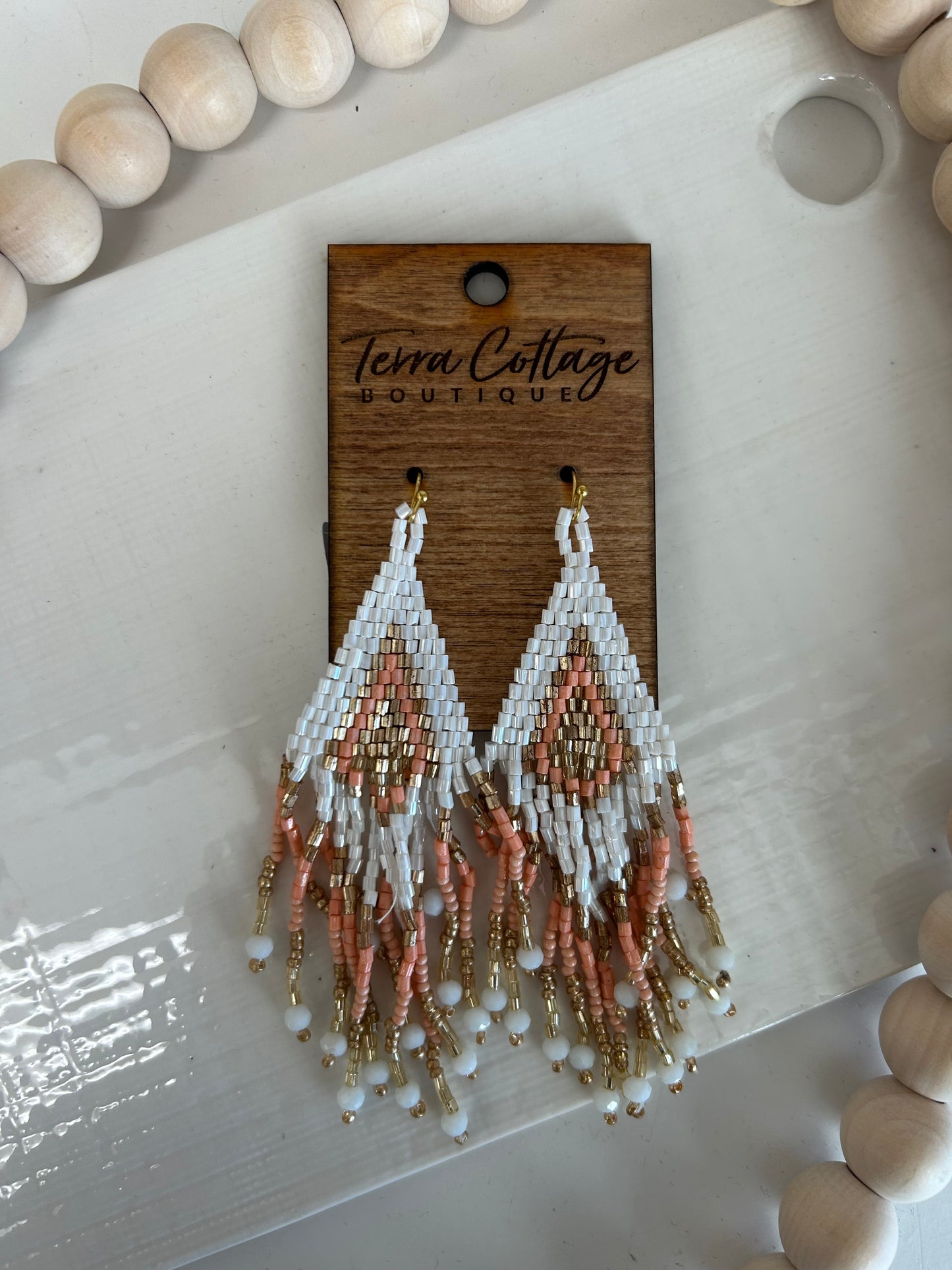 Triangular Boho Beaded Fringe Drop Earrings