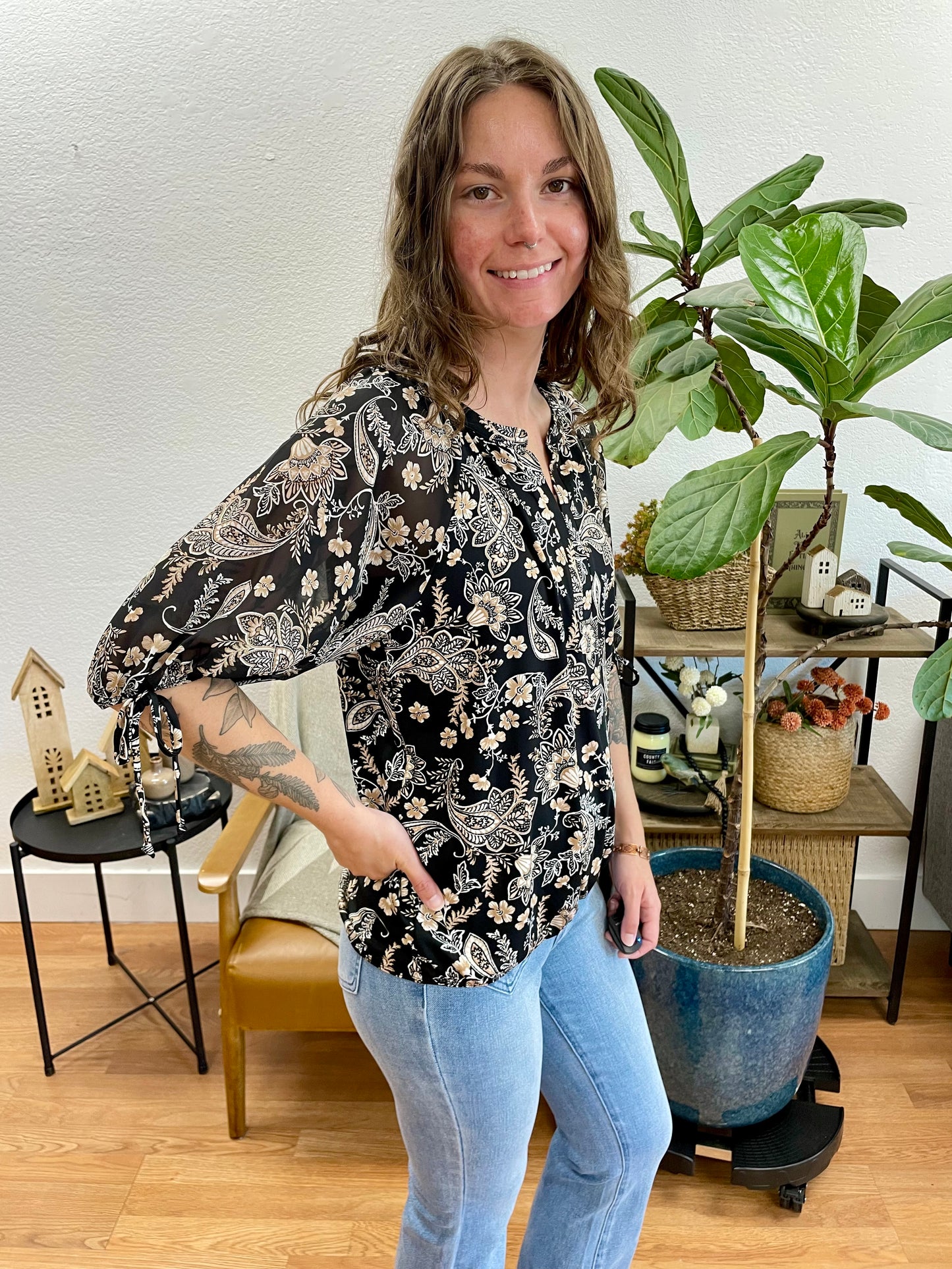 Black Floral Blouse