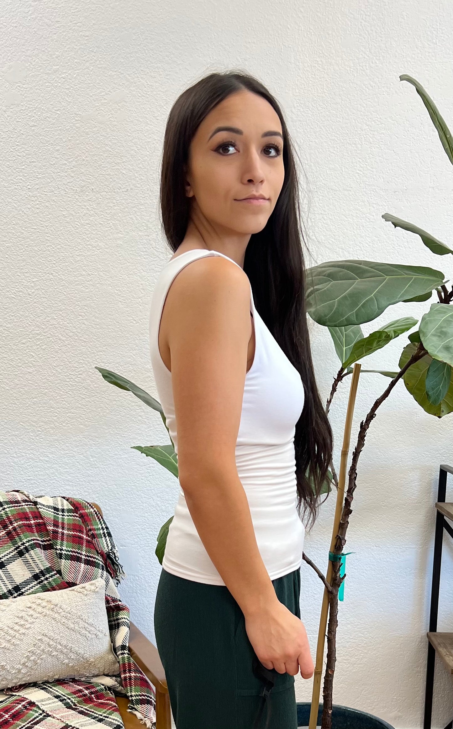 White U Neck Double Layered Tank