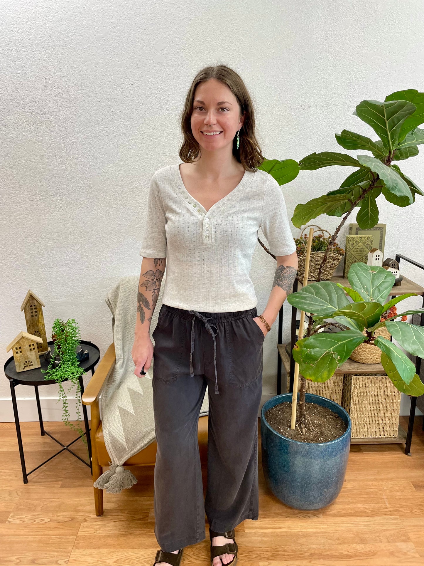 Charcoal Flowy Tencel Pants