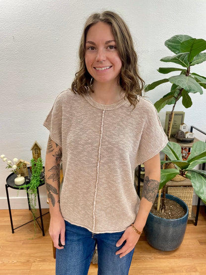 Beige Washed Knit Top