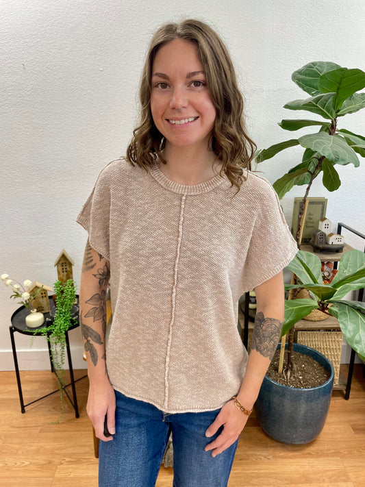 Beige Washed Knit Top