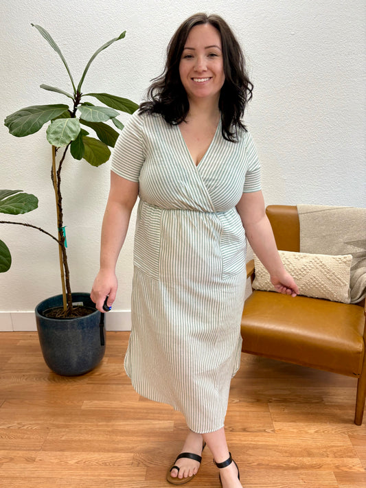 Mint Stripe Surplice Woven Dress