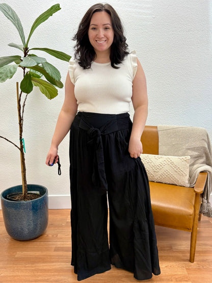 Black Wide Leg Tiered Flare Pants