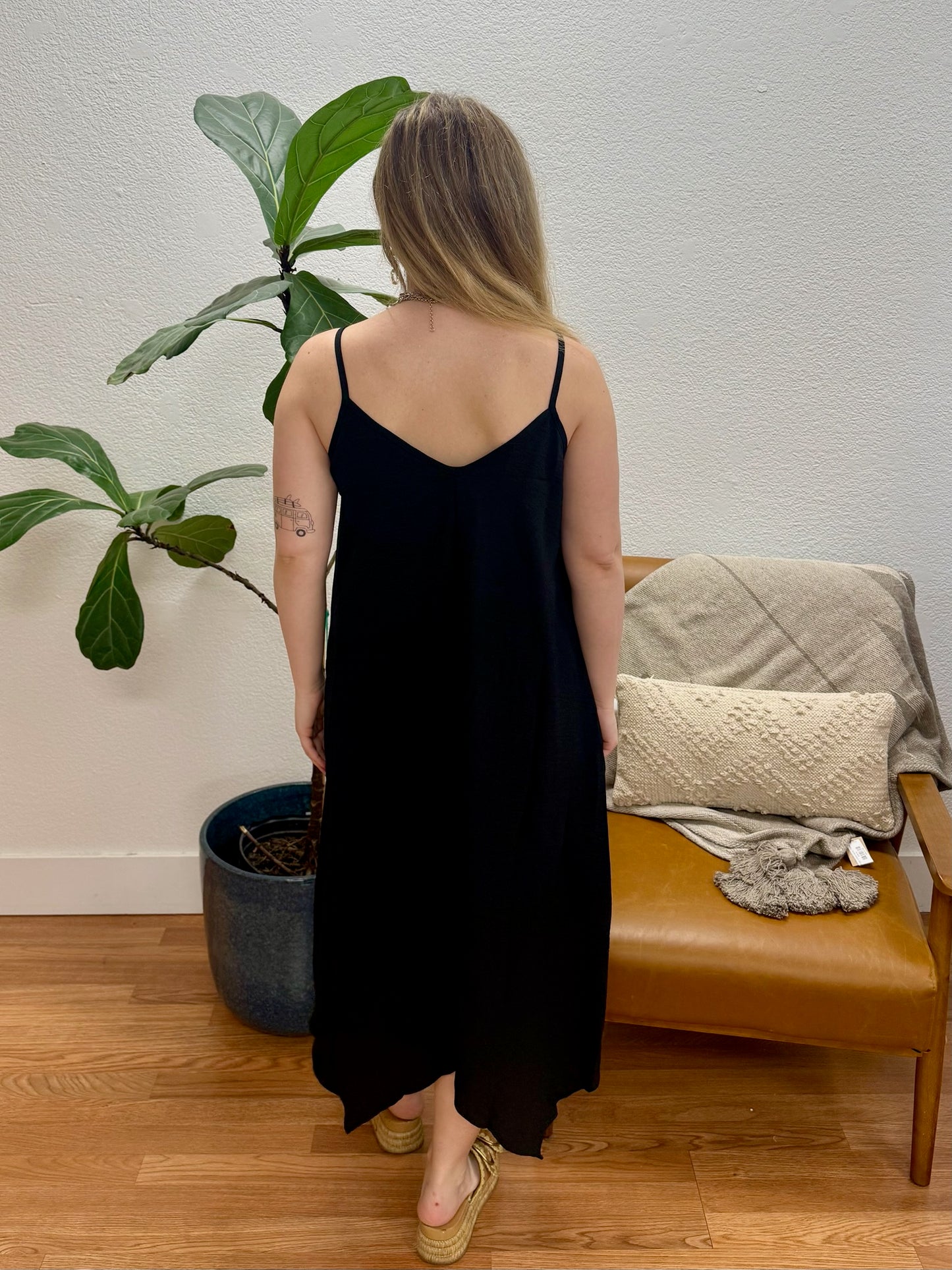 Black Hankerchief Midi Dress