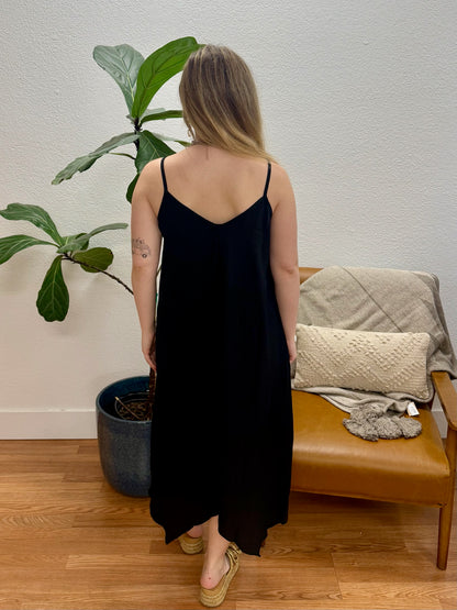 Black Hankerchief Midi Dress