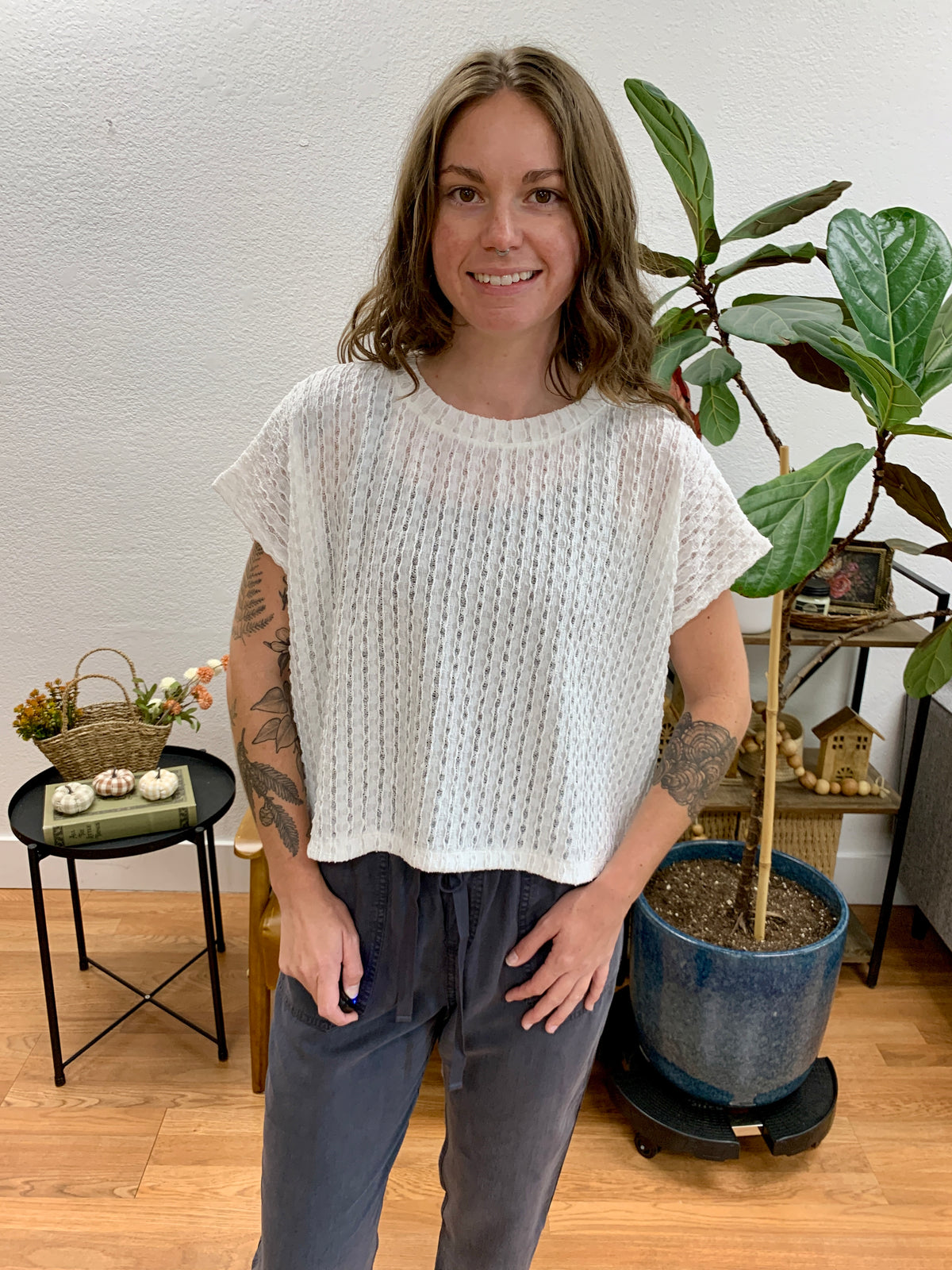 White Drop Shoulder Top
