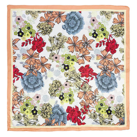 Earthy Floral Garden Printed Square Silky Satin Scarf: CO