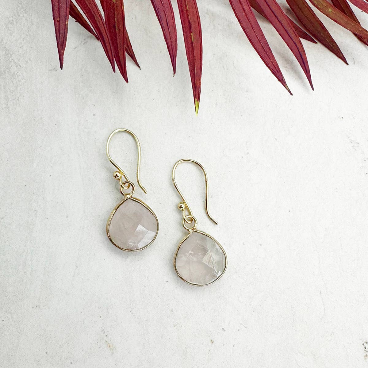 Gold Plated Rose Quartz Earrings