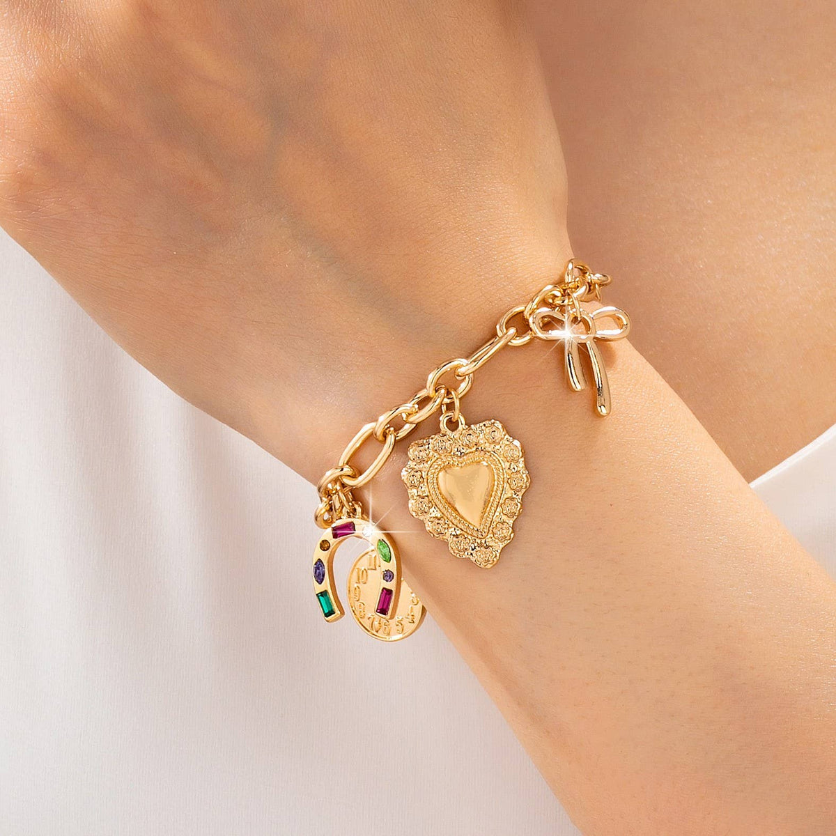 Vintage Inspired Boot Heart Charm Link Bracelet