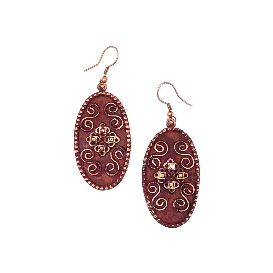 Copper Patina Earrings Burgundy