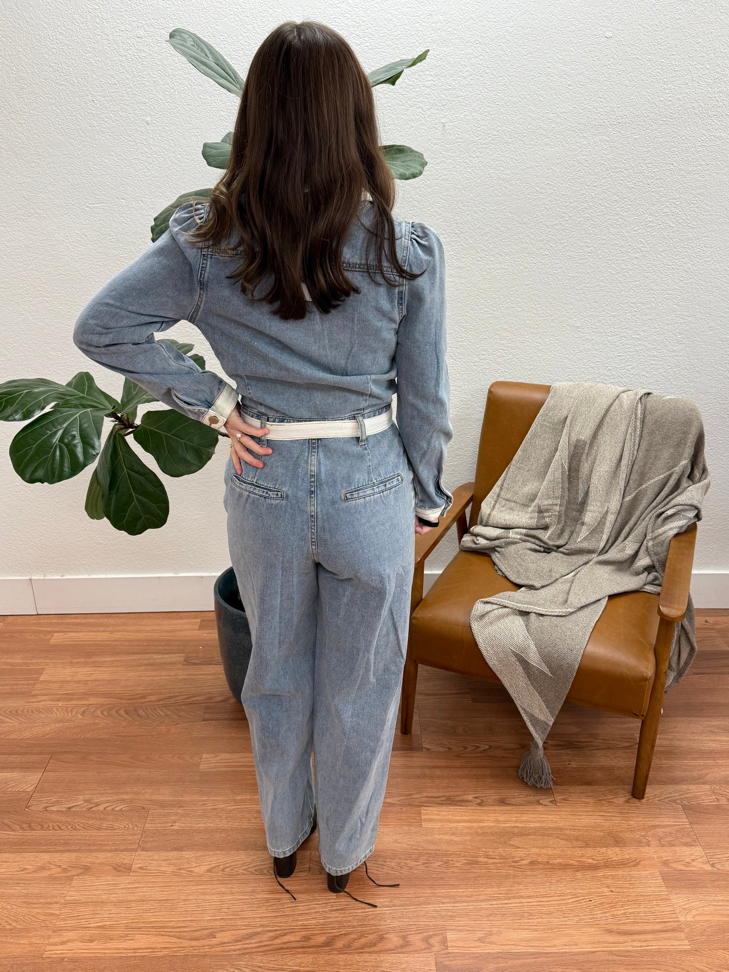 Denim Long Sleeve Jumpsuit