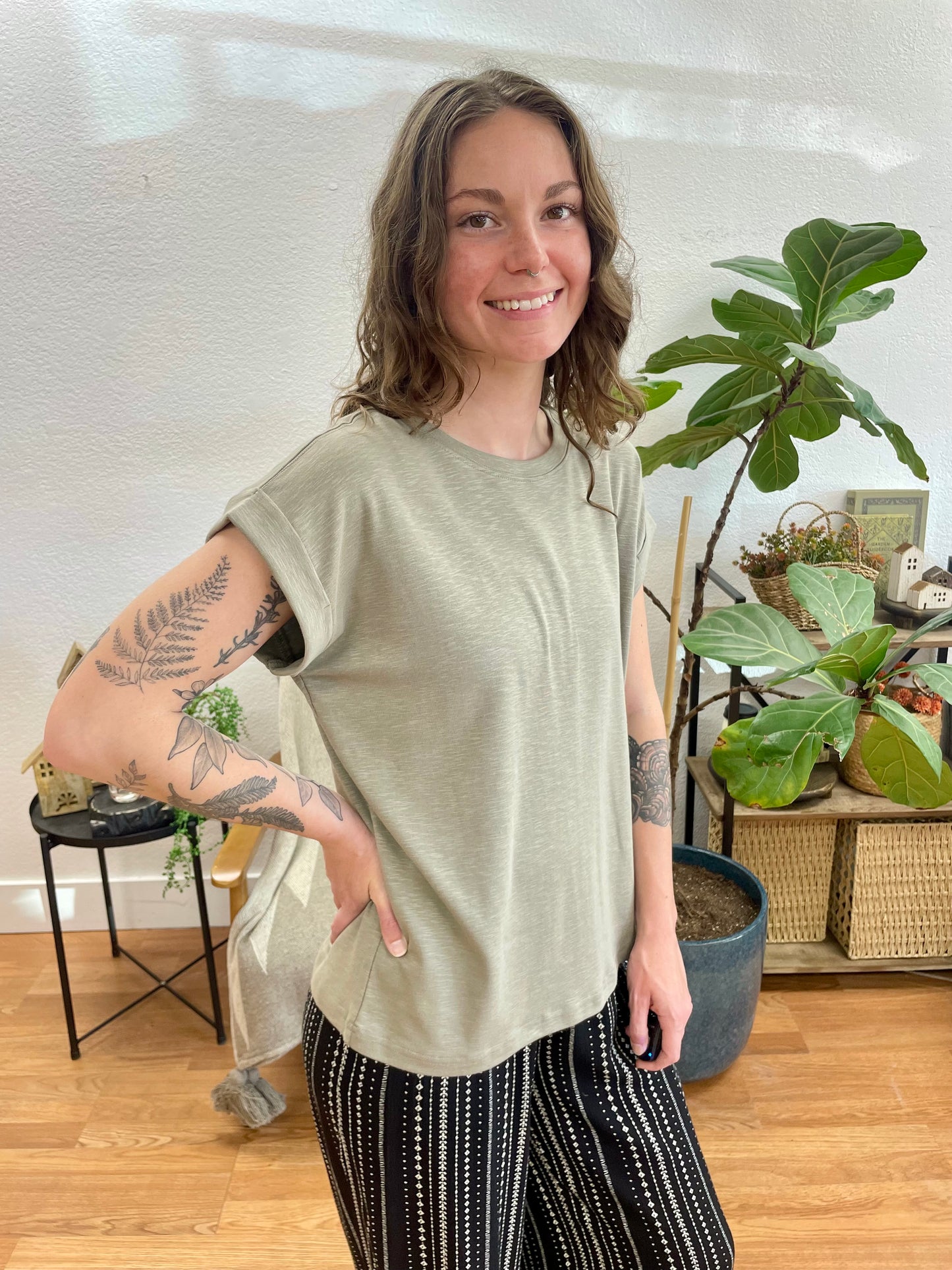 Mushroom Modal Rolled Sleeve Tee