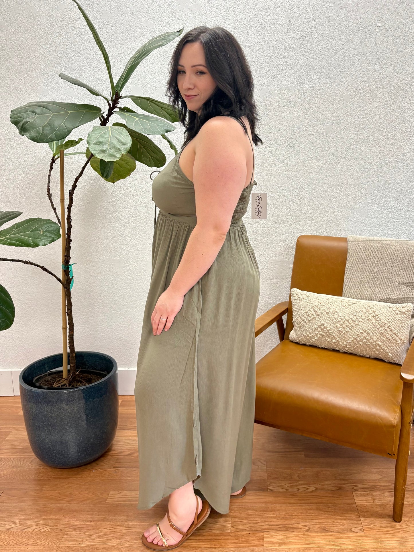 Olive Solid Midi Jumpsuit