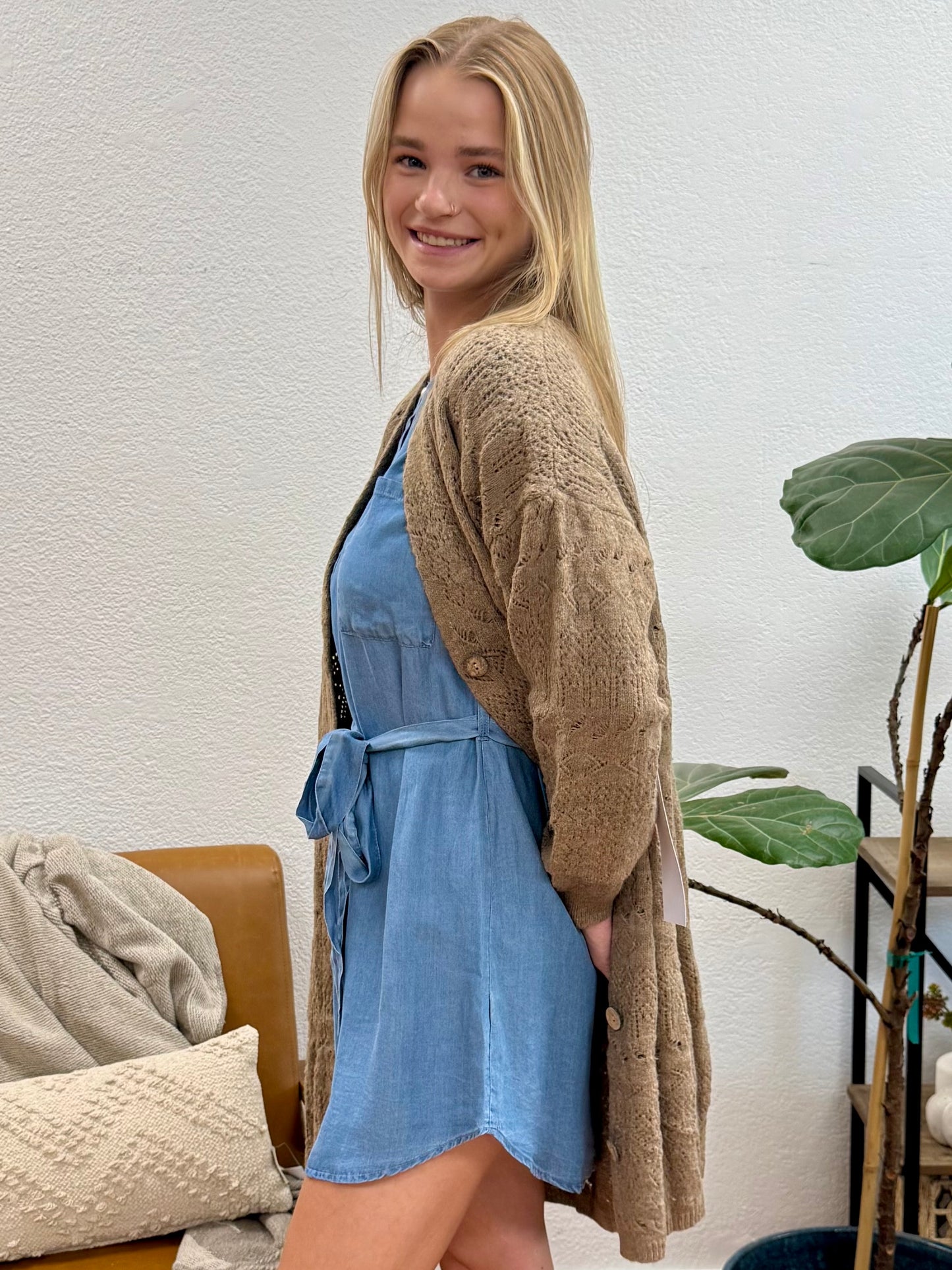 Brown Relaxed Button Up Cardigan