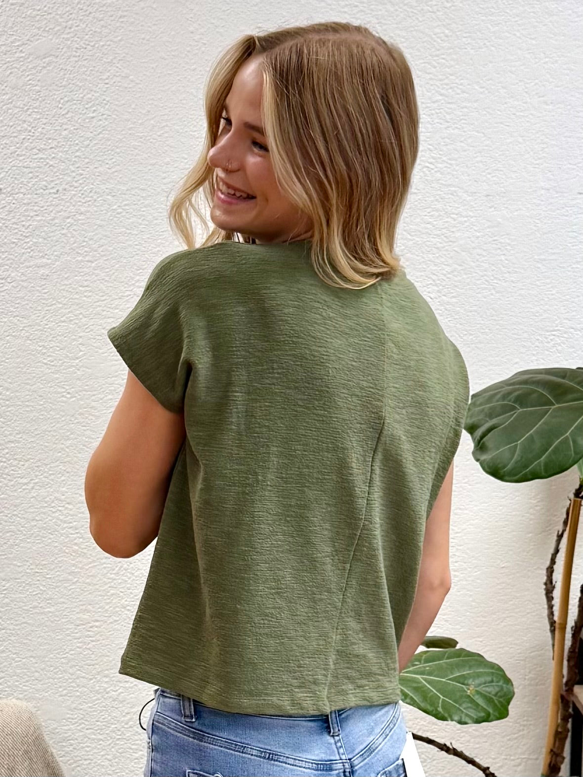 Light Olive Slub Relaxed Crop Top