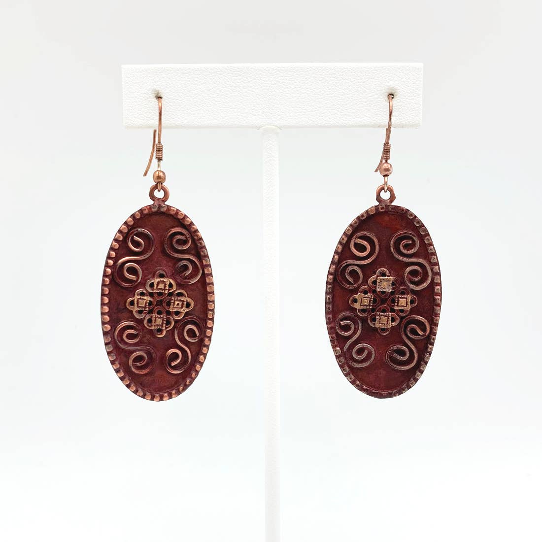 Copper Patina Earrings Burgundy
