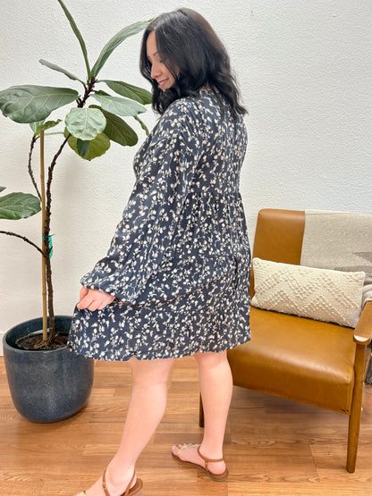 Midnight Navy Floral Babydoll Dress