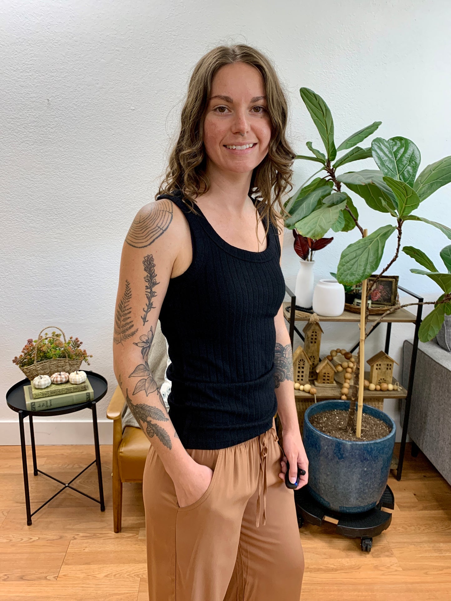 Black Melange Ribbed Tank Top
