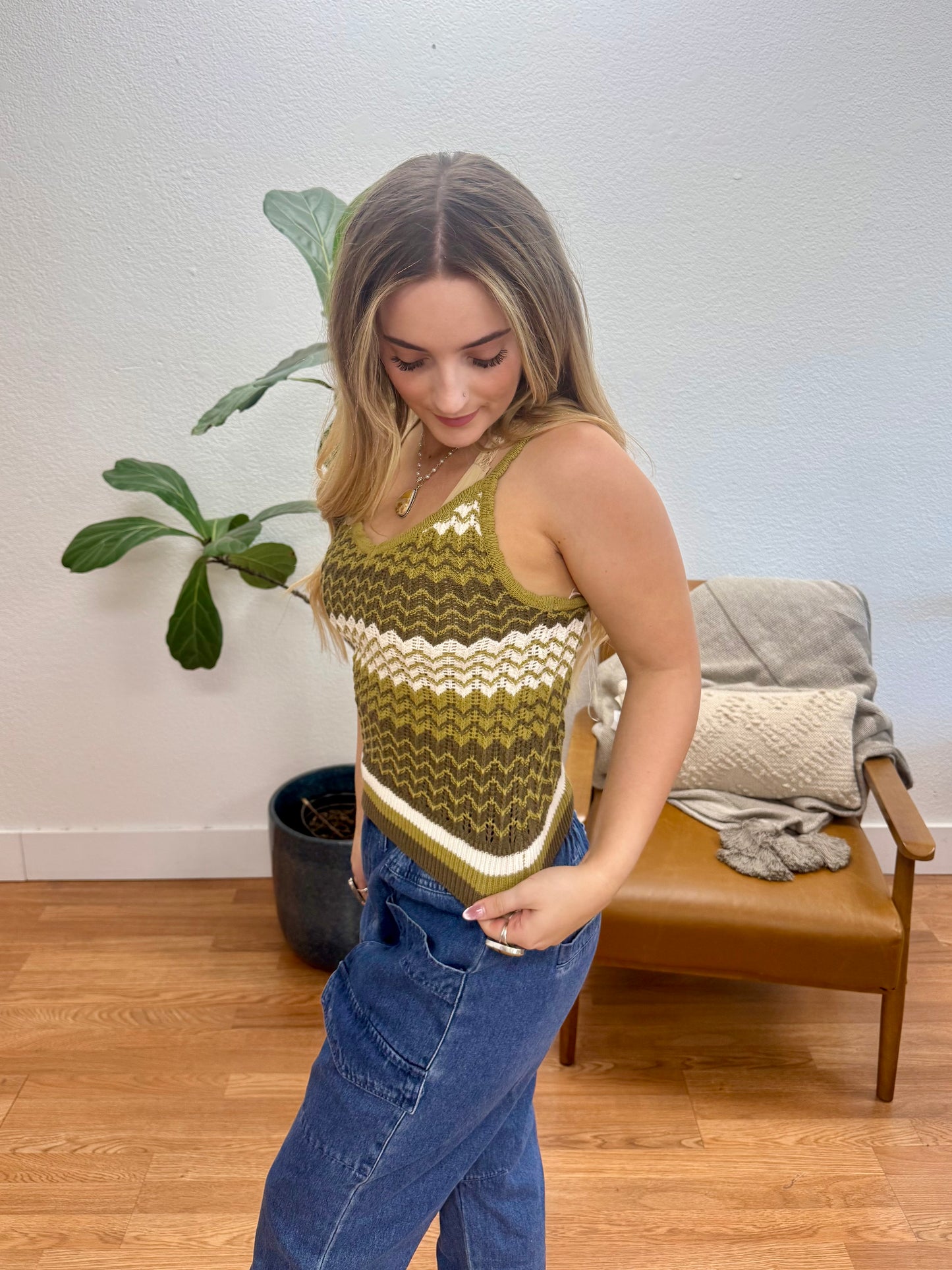 Olive Multi Color Cami Sweater Tank