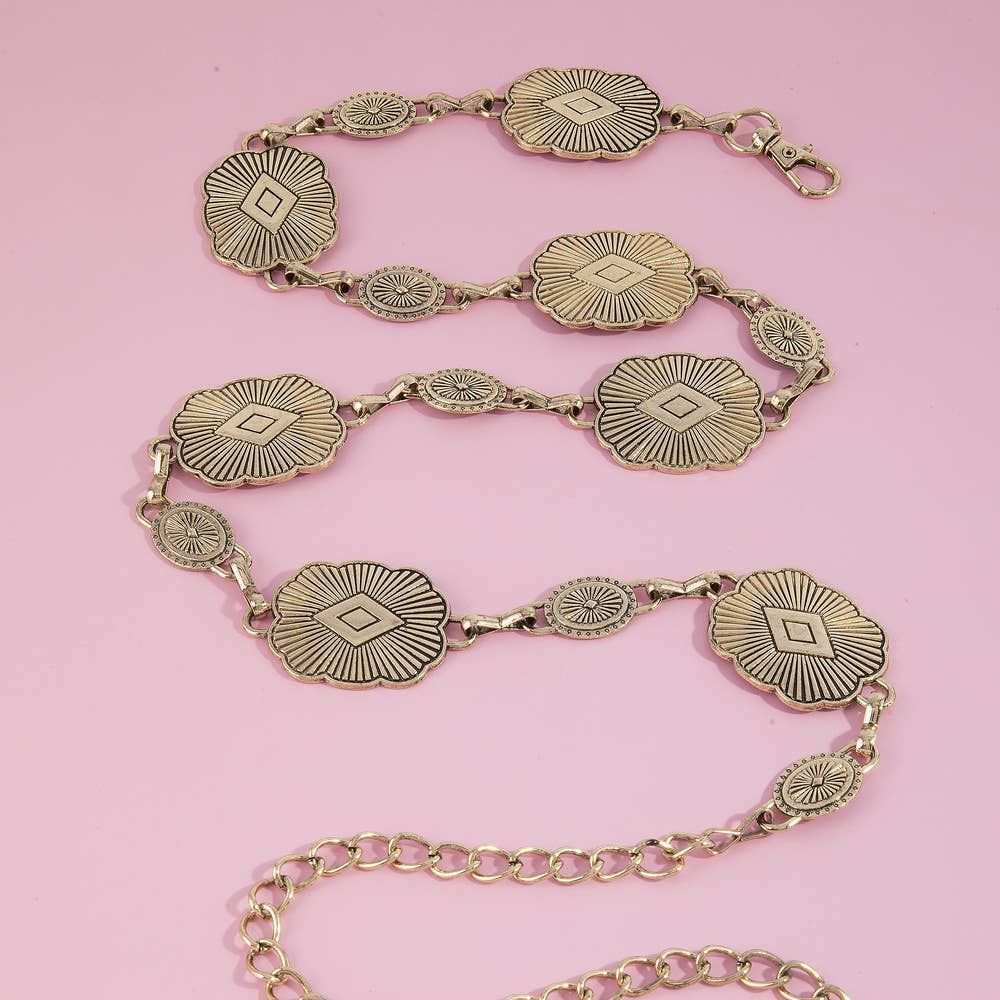 Engraved Concho Medallion Chain Belt
