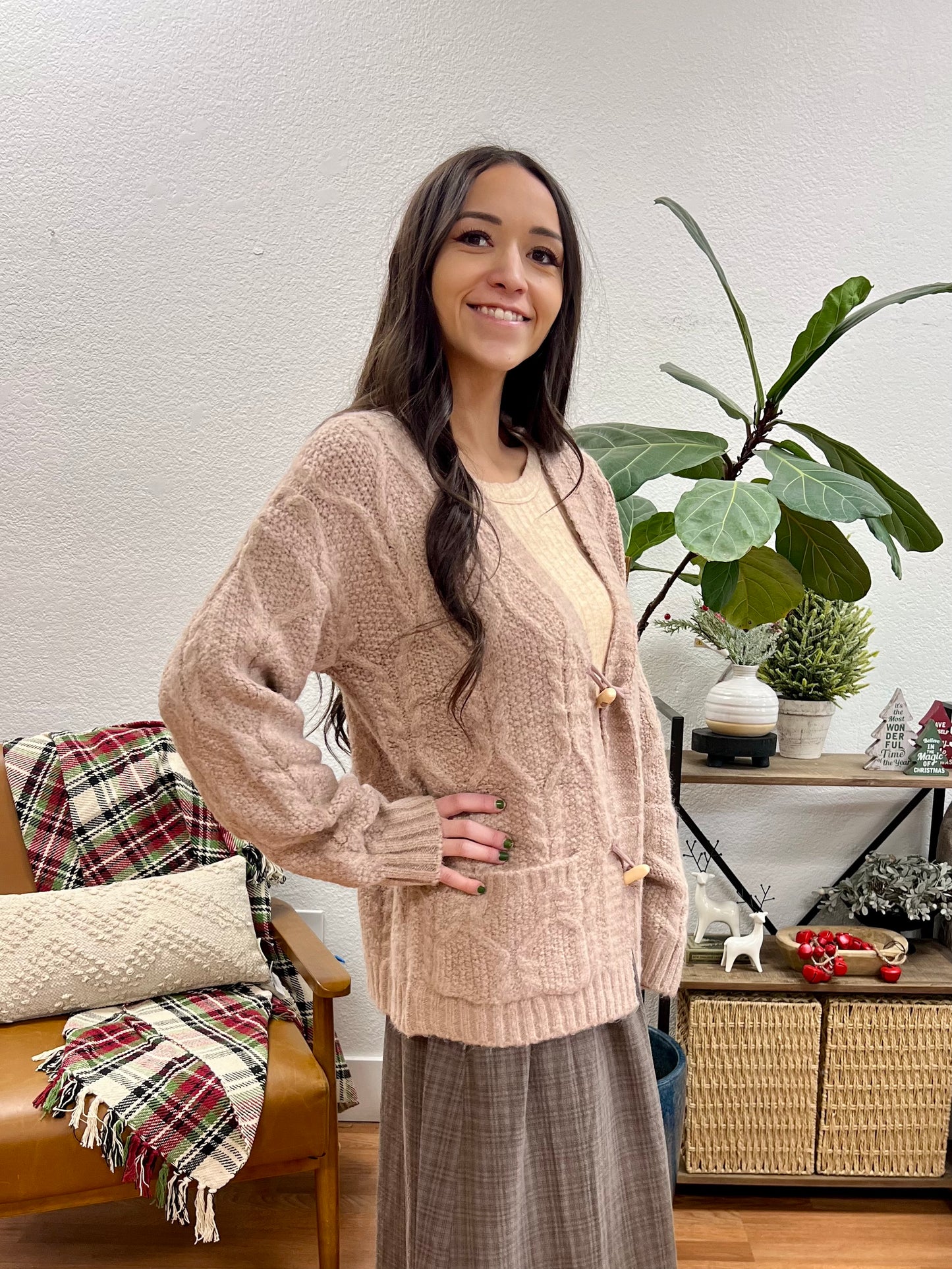 Taupe Button Front Cardigan