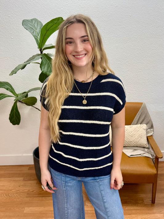 Navy Stripe Knit Sweater