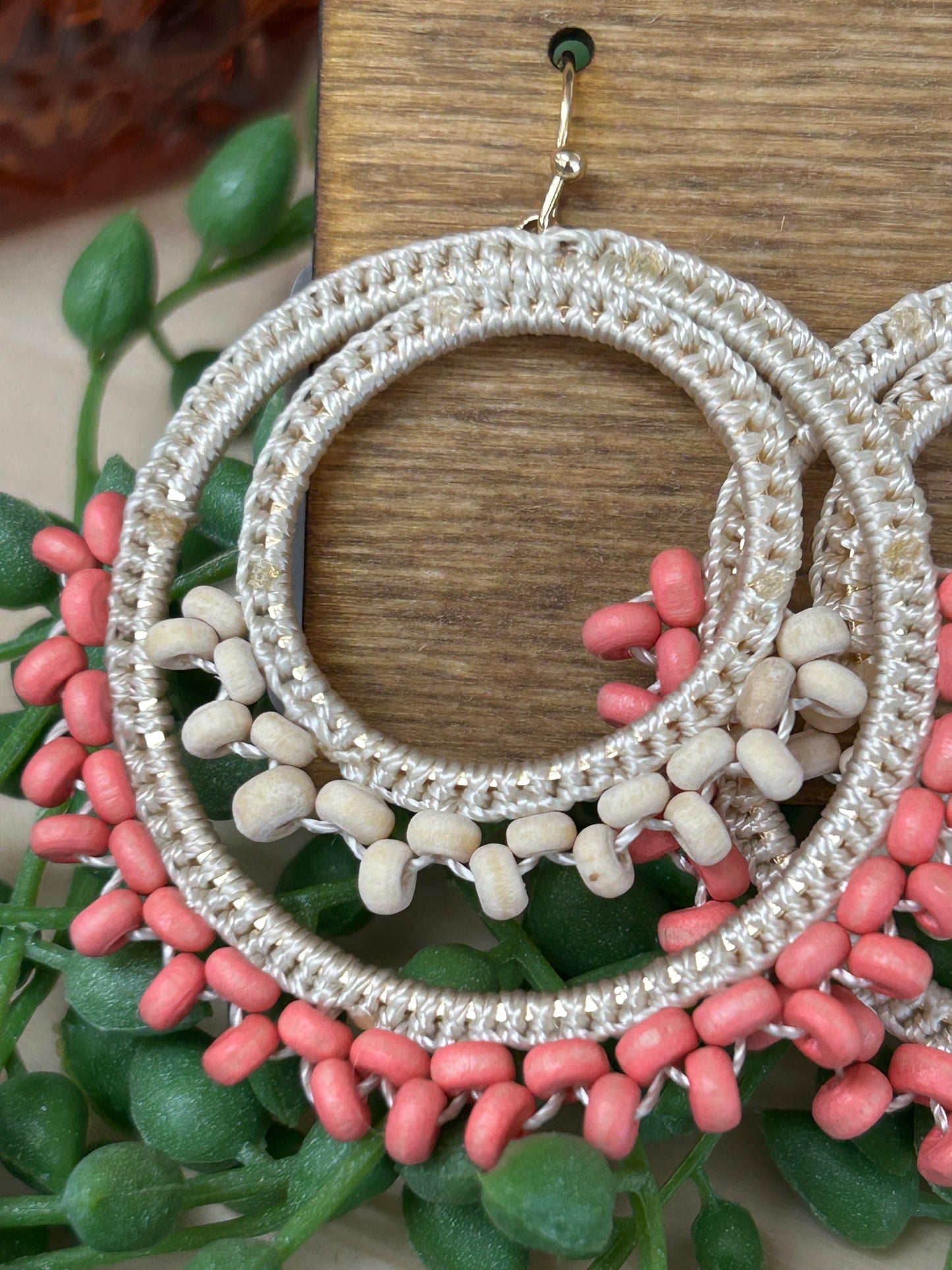 Pink Layer Beaded Hoop Drop Earrings