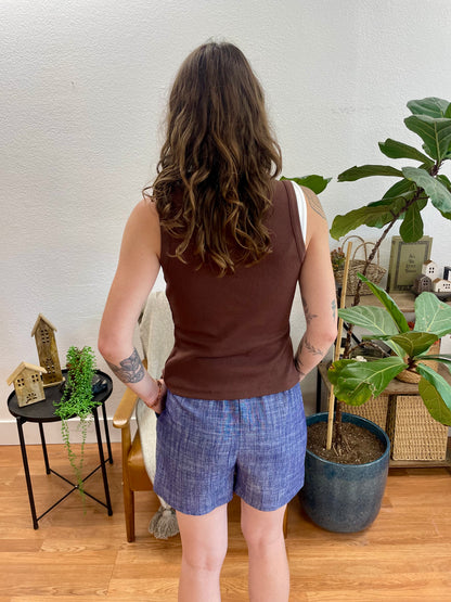 Indigo Linen Blend Shorts