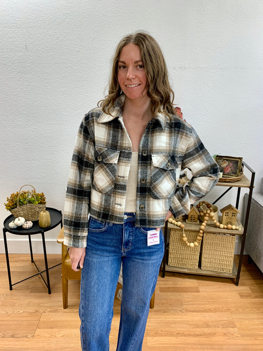 Black Cropped Plaid Jacket