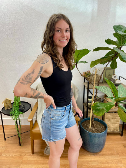 Mica Victoria Blue Distressed Shorts