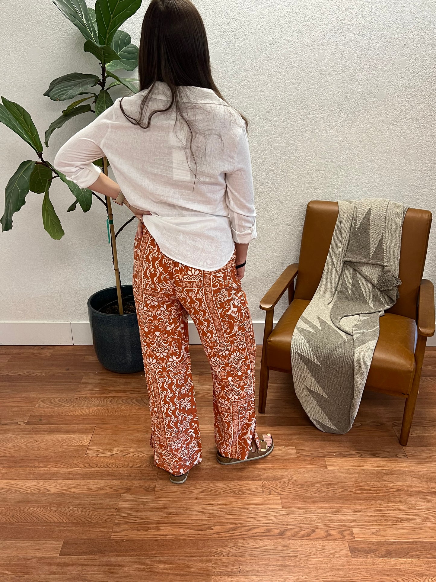 Salmon Printed Wide Leg Pants