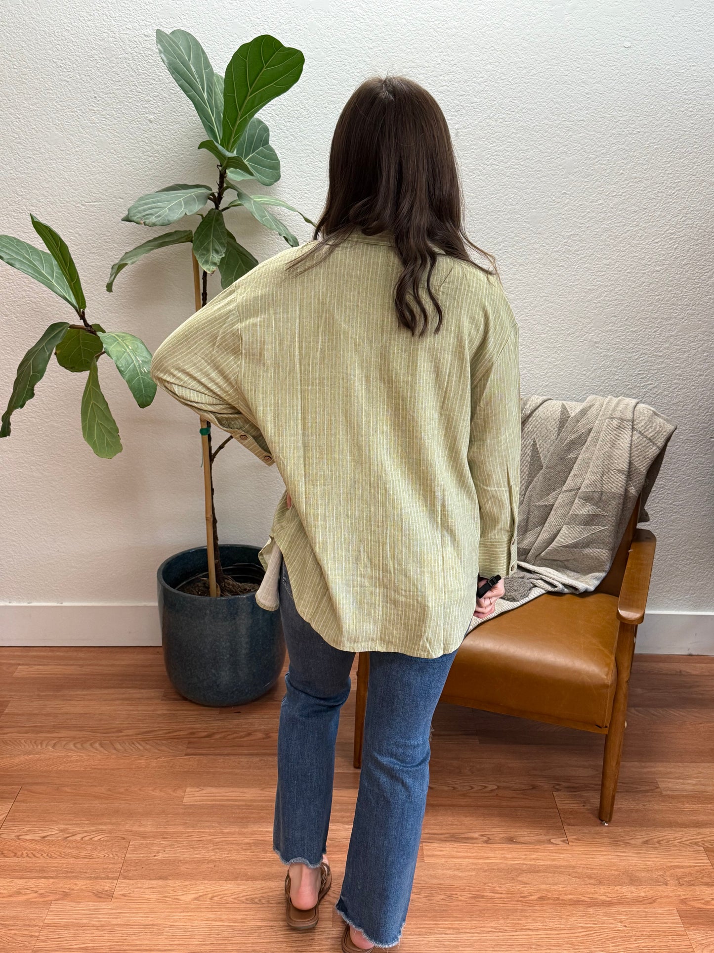 Olive Stripe Collared Button Down